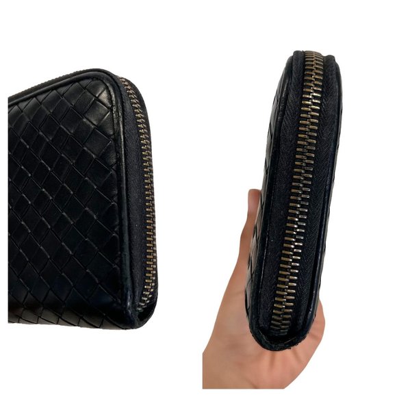 Authentic Bottega Veneta Wallet Long Round Fastener Intrecciato Black Vintage - Picture 5 of 11